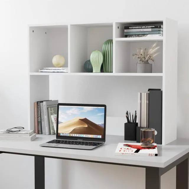 Alt view image 2 of 7 - Lotus Desktop Bookshelf Organizer, Space Saving Bookshelf for Desktop with Multiple Cubby Spaces, Engineered Wood, 37" W, White