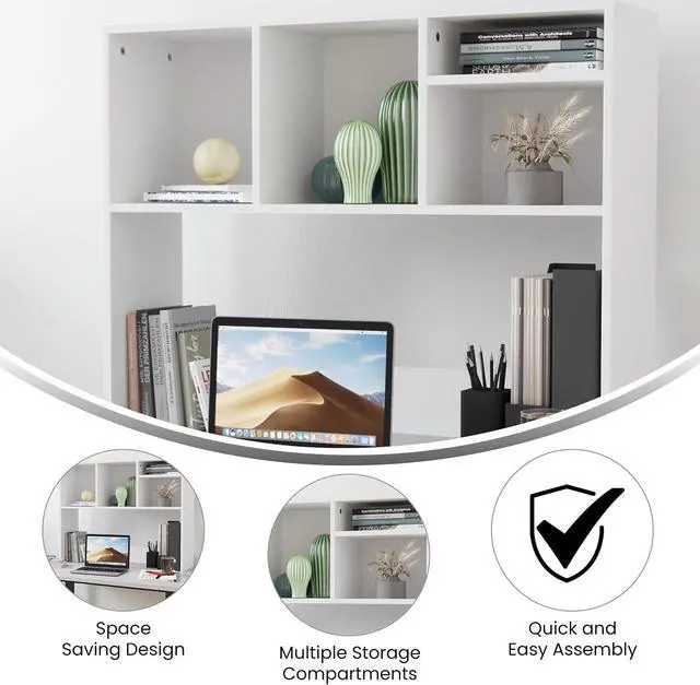 Alt view image 4 of 7 - Lotus Desktop Bookshelf Organizer, Space Saving Bookshelf for Desktop with Multiple Cubby Spaces, Engineered Wood, 37" W, White