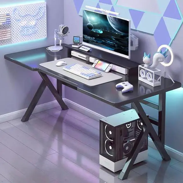 Main image of Gaming Desk, 40 Inch Computer Desk, PC Gaming Desk, Computer Game Table with X-Shaped Steel Legs with Cable Holes for Home Office Sturdy Writing Workstation L: 39.37" W: 23.62" H:29.53" Bl