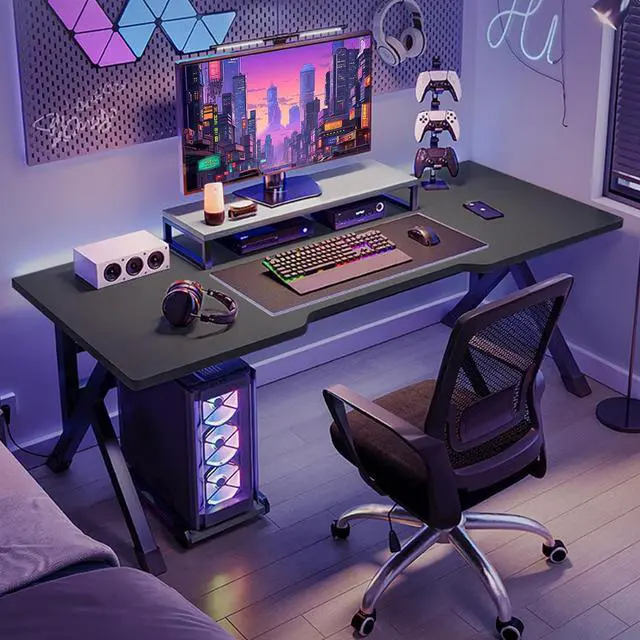 Alt view image 3 of 7 - Gaming Desk, 40 Inch Computer Desk, PC Gaming Desk, Computer Game Table with X-Shaped Steel Legs with Cable Holes for Home Office Sturdy Writing Workstation L: 39.37" W: 23.62" H:29.53" Bl