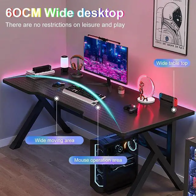 Alt view image 5 of 7 - Gaming Desk, 40 Inch Computer Desk, PC Gaming Desk, Computer Game Table with X-Shaped Steel Legs with Cable Holes for Home Office Sturdy Writing Workstation L: 39.37" W: 23.62" H:29.53" Bl