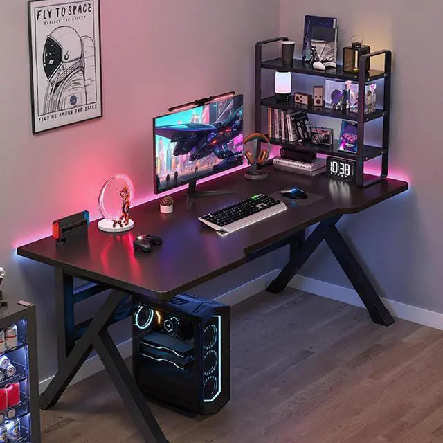 Alt view image 4 of 7 - Gaming Desk, 40 Inch Computer Desk, PC Gaming Desk, Computer Game Table with X-Shaped Steel Legs with Cable Holes for Home Office Sturdy Writing Workstation L: 39.37" W: 23.62" H:29.53" Bl