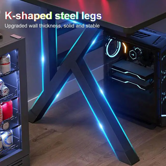 Alt view image 6 of 7 - Gaming Desk, 40 Inch Computer Desk, PC Gaming Desk, Computer Game Table with X-Shaped Steel Legs with Cable Holes for Home Office Sturdy Writing Workstation L: 39.37" W: 23.62" H:29.53" Bl
