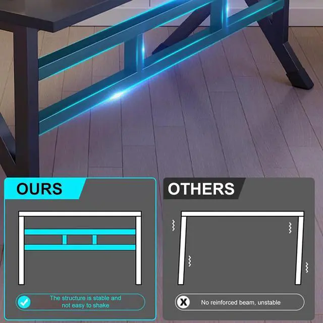 Alt view image 7 of 7 - Gaming Desk, 40 Inch Computer Desk, PC Gaming Desk, Computer Game Table with X-Shaped Steel Legs with Cable Holes for Home Office Sturdy Writing Workstation L: 39.37" W: 23.62" H:29.53" Bl