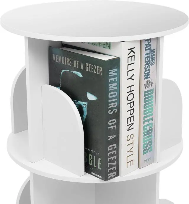 Alt view image 3 of 7 - 2 Tier Rotating Bookshelf, 360 Degree Floor Standing Bookshelf, Freestanding Storage Shelf Display Shelf, Round Rotating bookshelves, Multi-functional Booksshelf Organizer for Bedroom, Living Room