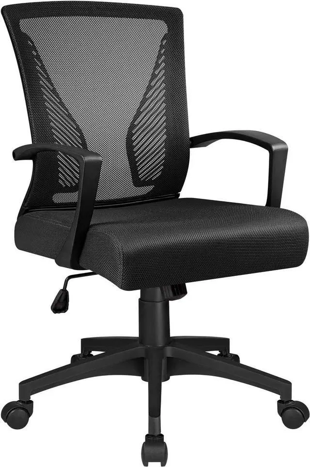 Main image of Ergonomic Office Mid Back Mesh Chair Swivel Desk Chair Lumbar Support Computer Chair with Armrest (Black)