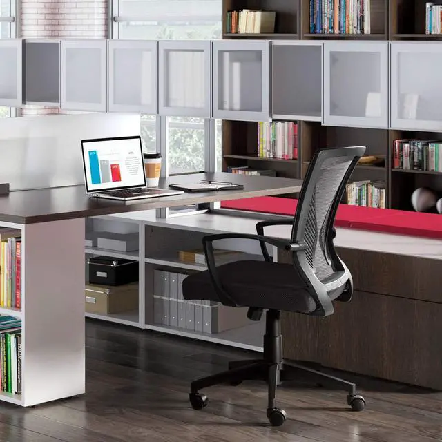 Alt view image 2 of 7 - Ergonomic Office Mid Back Mesh Chair Swivel Desk Chair Lumbar Support Computer Chair with Armrest (Black)