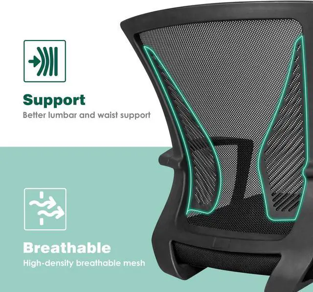 Alt view image 4 of 7 - Ergonomic Office Mid Back Mesh Chair Swivel Desk Chair Lumbar Support Computer Chair with Armrest (Black)