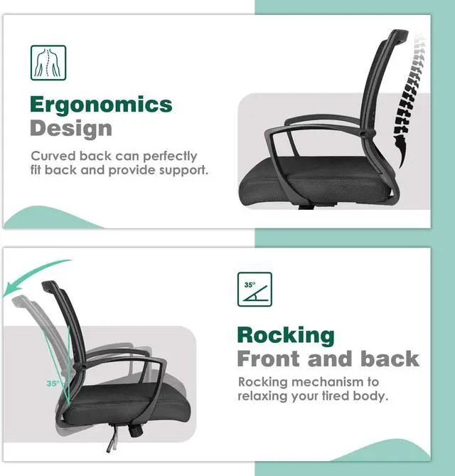 Alt view image 5 of 7 - Ergonomic Office Mid Back Mesh Chair Swivel Desk Chair Lumbar Support Computer Chair with Armrest (Black)