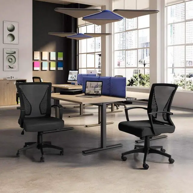 Alt view image 7 of 7 - Ergonomic Office Mid Back Mesh Chair Swivel Desk Chair Lumbar Support Computer Chair with Armrest (Black)