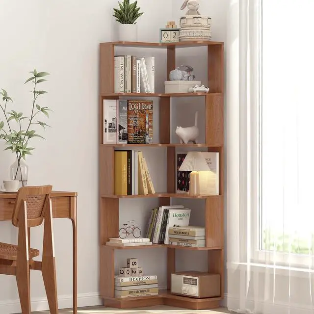 Main image of 6 Tier L-Shaped Corner Bookshelf, Tall Corner Shelf for Small Spaces, Free Standing Wooden Corner Bookcase, 21.6" Open Display Narrow Storage Shelf Organizer for Living Room, Bedroom, Office