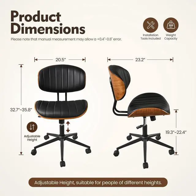 Alt view image 2 of 8 - Home Office Desk Chair, Modern Sleek Office Chair with Adjustable Lumbar Support, Adjustable Height Mid Back Executive Task Chair with 360 Rolling Swivel for Meeting Study Room(Striped,Black)