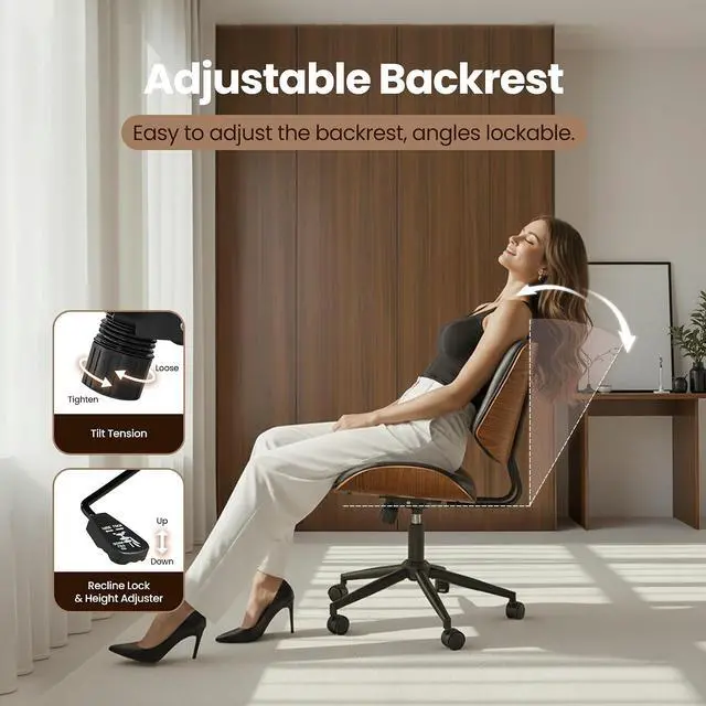 Alt view image 5 of 7 - Home Office Desk Chair, Modern Sleek Office Chair with Adjustable Lumbar Support, Adjustable Height Mid Back Executive Task Chair with 360 Rolling Swivel for Meeting Study Room(Button,Black)