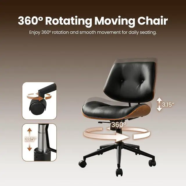 Alt view image 6 of 7 - Home Office Desk Chair, Modern Sleek Office Chair with Adjustable Lumbar Support, Adjustable Height Mid Back Executive Task Chair with 360 Rolling Swivel for Meeting Study Room(Button,Black)
