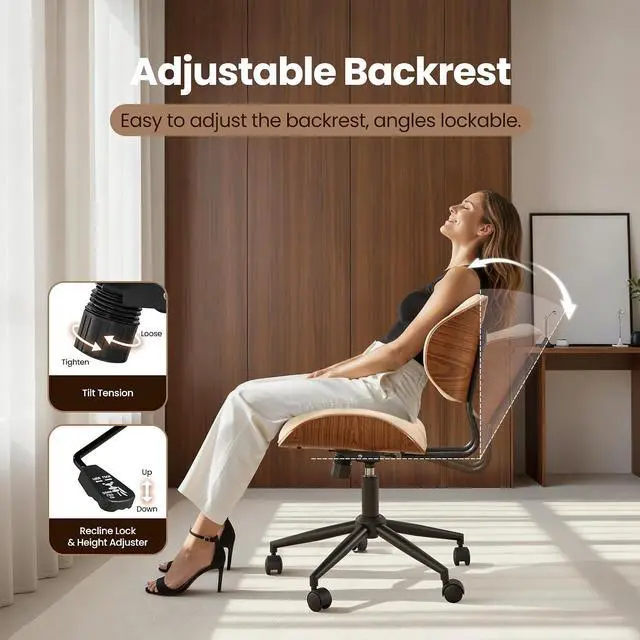 Alt view image 5 of 7 - Home Office Desk Chair, Modern Sleek Office Chair with Adjustable Lumbar Support, Adjustable Height Mid Back Executive Task Chair with 360 Rolling Swivel for Meeting Study Room(Striped,White)