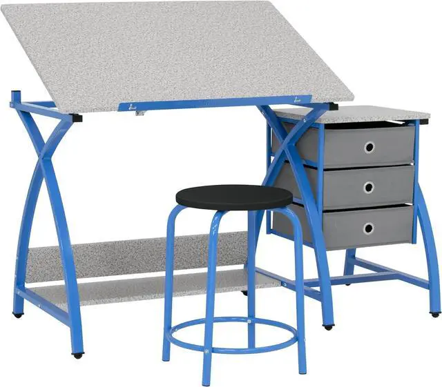 Main image of Comet Center Plus, Craft Table and Matching Stool Set with Storage and Adjustable Top, Blue/Spatter Gray, 50x23.75x29.5 inches, 2 Piece
