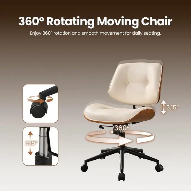Alt view image 6 of 7 - Home Office Desk Chair, Modern Sleek Office Chair with Adjustable Lumbar Support, Adjustable Height Mid Back Executive Task Chair with 360 Rolling Swivel for Meeting Study Room(Button,White)