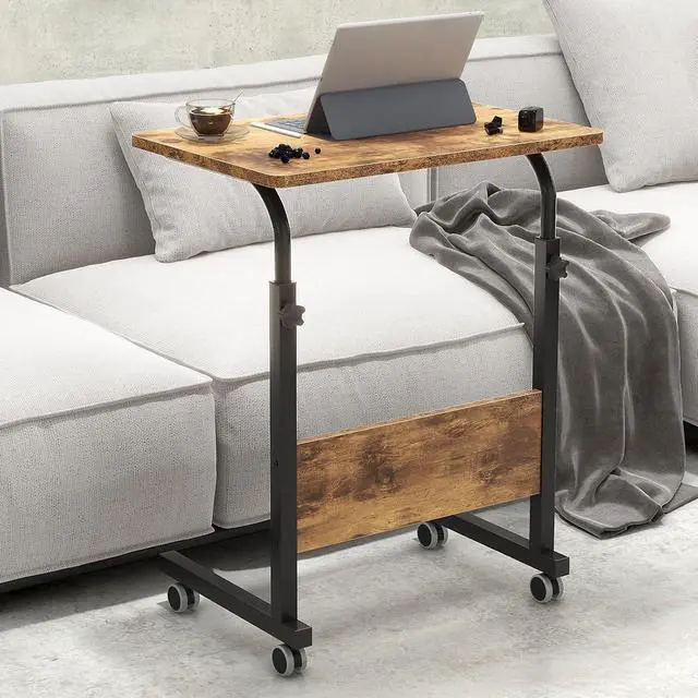 Alt view image 2 of 7 - 23.6 inches Adjustable Mobile Bed Table Portable Laptop Computer Stand Desks Cart Tray, Vintage Brown