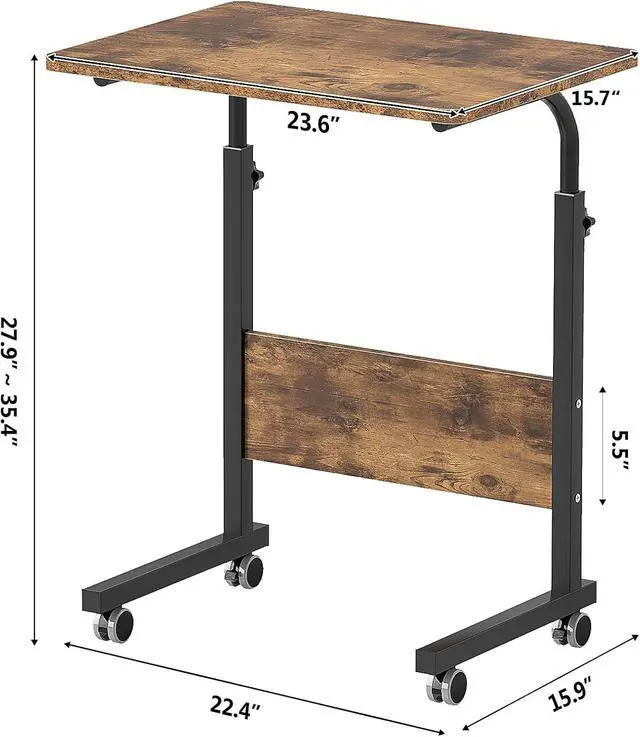 Alt view image 3 of 7 - 23.6 inches Adjustable Mobile Bed Table Portable Laptop Computer Stand Desks Cart Tray, Vintage Brown