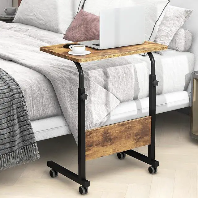 Alt view image 4 of 7 - 23.6 inches Adjustable Mobile Bed Table Portable Laptop Computer Stand Desks Cart Tray, Vintage Brown