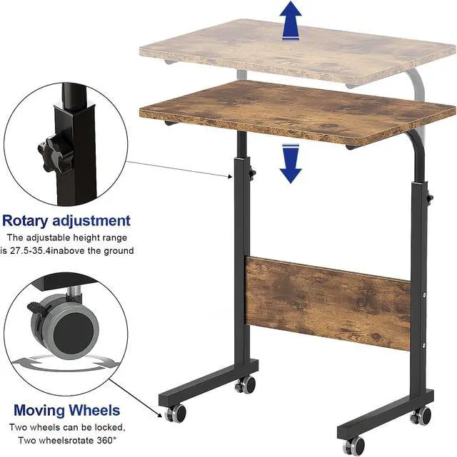 Alt view image 5 of 7 - 23.6 inches Adjustable Mobile Bed Table Portable Laptop Computer Stand Desks Cart Tray, Vintage Brown