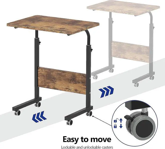 Alt view image 6 of 7 - 23.6 inches Adjustable Mobile Bed Table Portable Laptop Computer Stand Desks Cart Tray, Vintage Brown