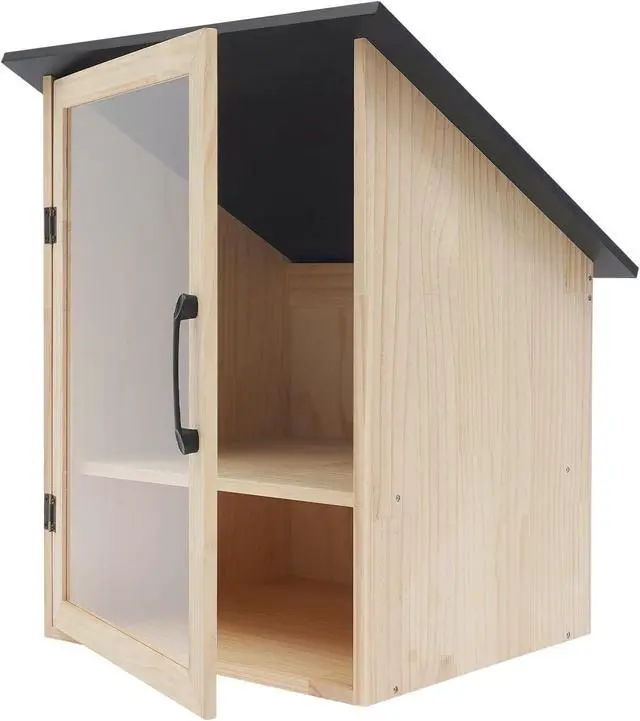 Alt view image 7 of 7 - Pine Wood Small Library Box, 2 Tier Wooden Cabin Bookcase for Sharing Books Mini Library Exchange Books Cabinet Storage with Door for Home School Community Neighborhoods (Single Door)