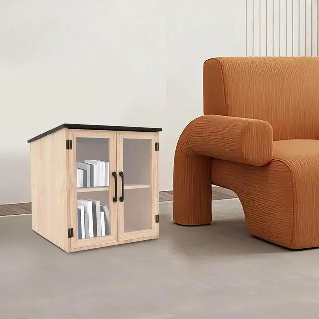 Alt view image 2 of 7 - Pine Wood Small Library Box, 2 Tier Wooden Cabin Bookcase for Sharing Books Mini Library Exchange Books Cabinet Storage with Doors for Home School Community Neighborhoods (Double Door)