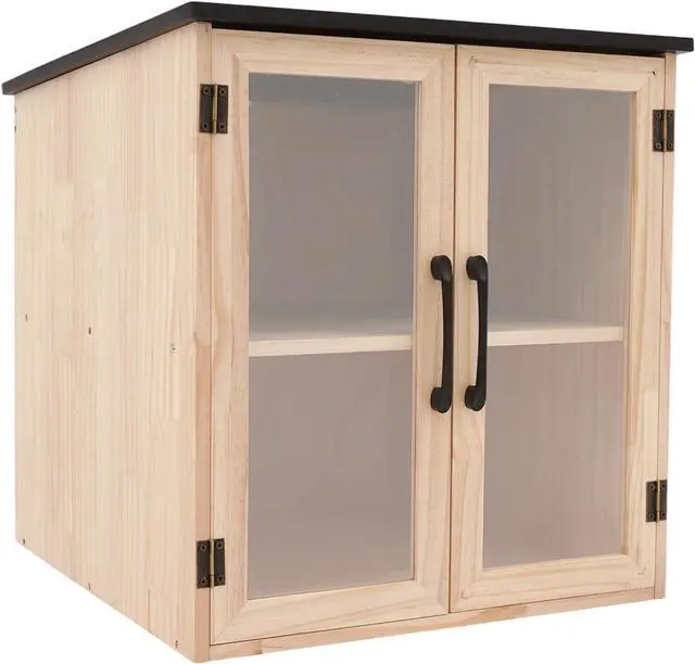 Main image of Pine Wood Small Library Box, 2 Tier Wooden Cabin Bookcase for Sharing Books Mini Library Exchange Books Cabinet Storage with Doors for Home School Community Neighborhoods (Double Door)