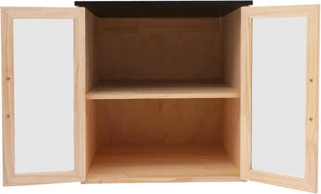 Alt view image 4 of 7 - Pine Wood Small Library Box, 2 Tier Wooden Cabin Bookcase for Sharing Books Mini Library Exchange Books Cabinet Storage with Doors for Home School Community Neighborhoods (Double Door)