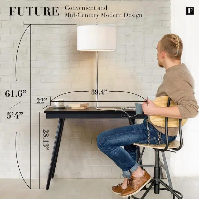Alt view image 2 of 7 - Future - 39' Modern Desk with USB-C & Qi Wireless Charging Station