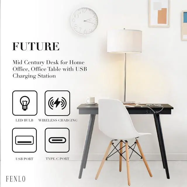 Alt view image 3 of 7 - Future - 39' Modern Desk with USB-C & Qi Wireless Charging Station