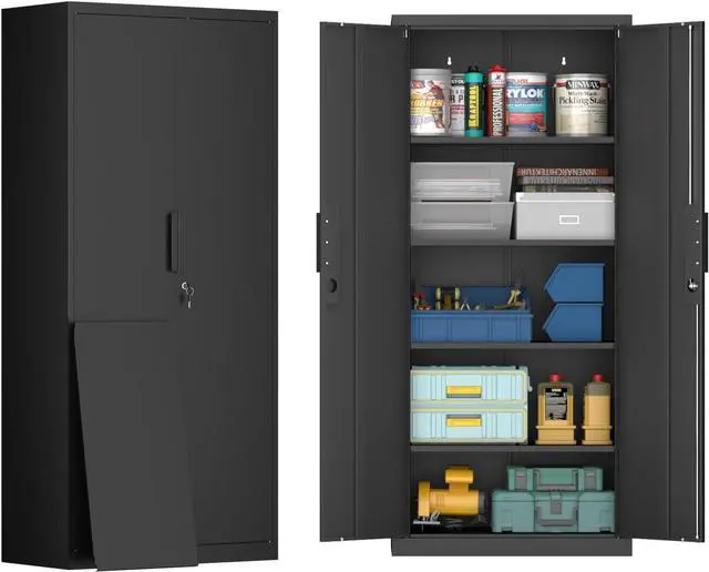 Main image of 72" H Garage Storage Cabinet,Metal Storage Cabinet with Doors and 4 Adjustable Shelves,Steel Locking Cabinets for Home Office,Garage,School,Black