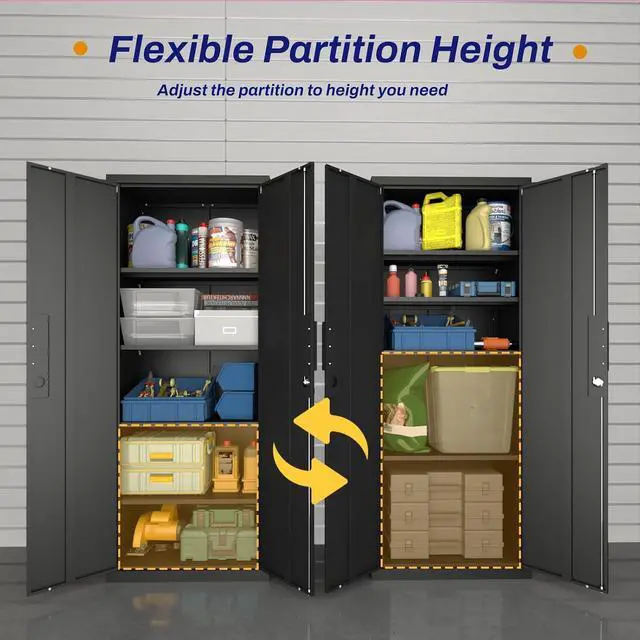 Alt view image 4 of 7 - 72" H Garage Storage Cabinet,Metal Storage Cabinet with Doors and 4 Adjustable Shelves,Steel Locking Cabinets for Home Office,Garage,School,Black