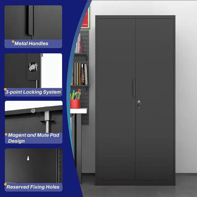 Alt view image 5 of 7 - 72" H Garage Storage Cabinet,Metal Storage Cabinet with Doors and 4 Adjustable Shelves,Steel Locking Cabinets for Home Office,Garage,School,Black