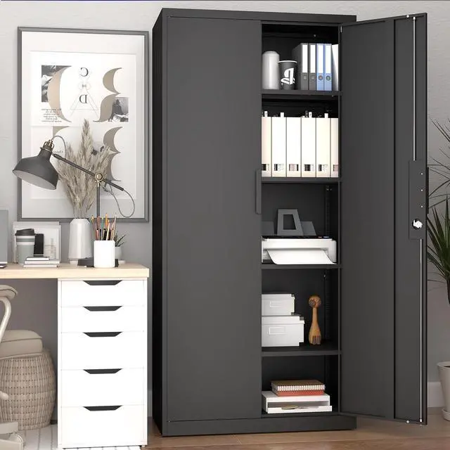 Alt view image 6 of 7 - 72" H Garage Storage Cabinet,Metal Storage Cabinet with Doors and 4 Adjustable Shelves,Steel Locking Cabinets for Home Office,Garage,School,Black