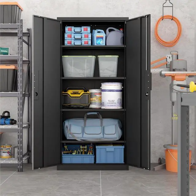 Alt view image 7 of 7 - 72" H Garage Storage Cabinet,Metal Storage Cabinet with Doors and 4 Adjustable Shelves,Steel Locking Cabinets for Home Office,Garage,School,Black