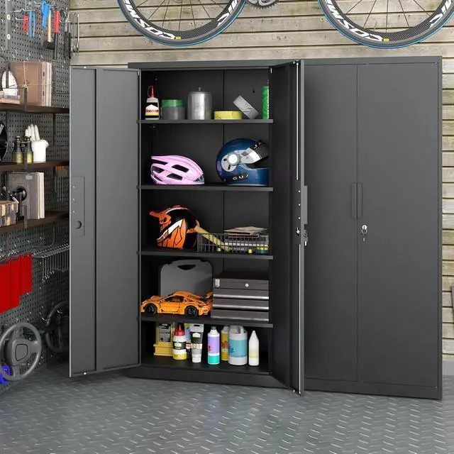 Alt view image 2 of 7 - Garage Storage Cabinet with Lock,70.8" H Black Metal Storage Cabinet with Doors and Shelves,Tall Locking Cabinets for Home Office,Garage,Warehouse