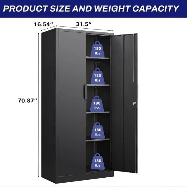 Alt view image 3 of 7 - Garage Storage Cabinet with Lock,70.8" H Black Metal Storage Cabinet with Doors and Shelves,Tall Locking Cabinets for Home Office,Garage,Warehouse