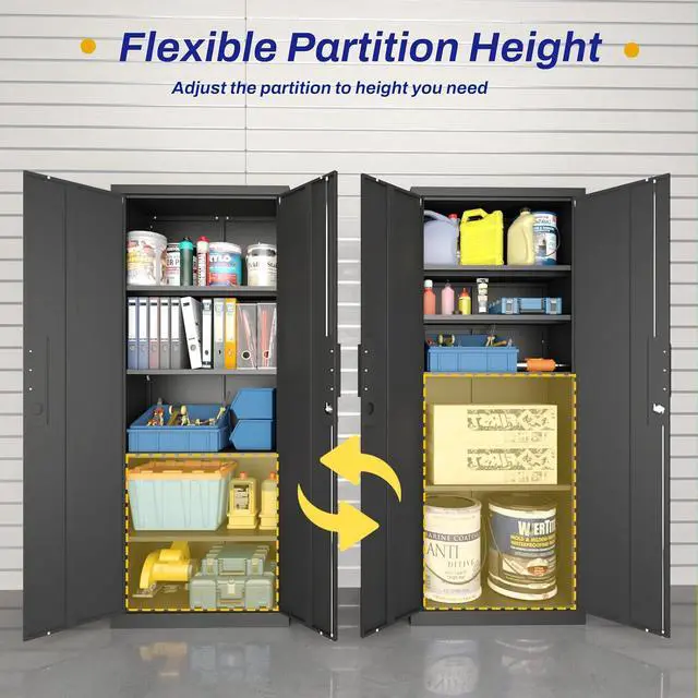 Alt view image 4 of 7 - Garage Storage Cabinet with Lock,70.8" H Black Metal Storage Cabinet with Doors and Shelves,Tall Locking Cabinets for Home Office,Garage,Warehouse