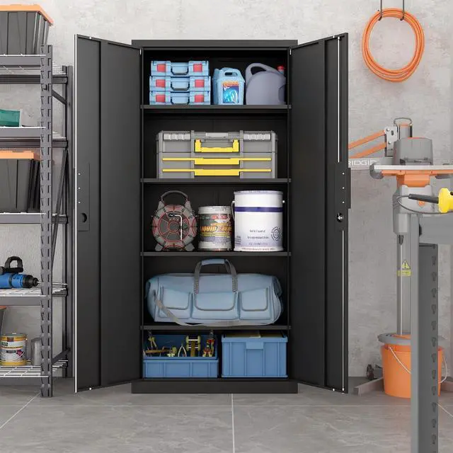 Alt view image 7 of 7 - Garage Storage Cabinet with Lock,70.8" H Black Metal Storage Cabinet with Doors and Shelves,Tall Locking Cabinets for Home Office,Garage,Warehouse