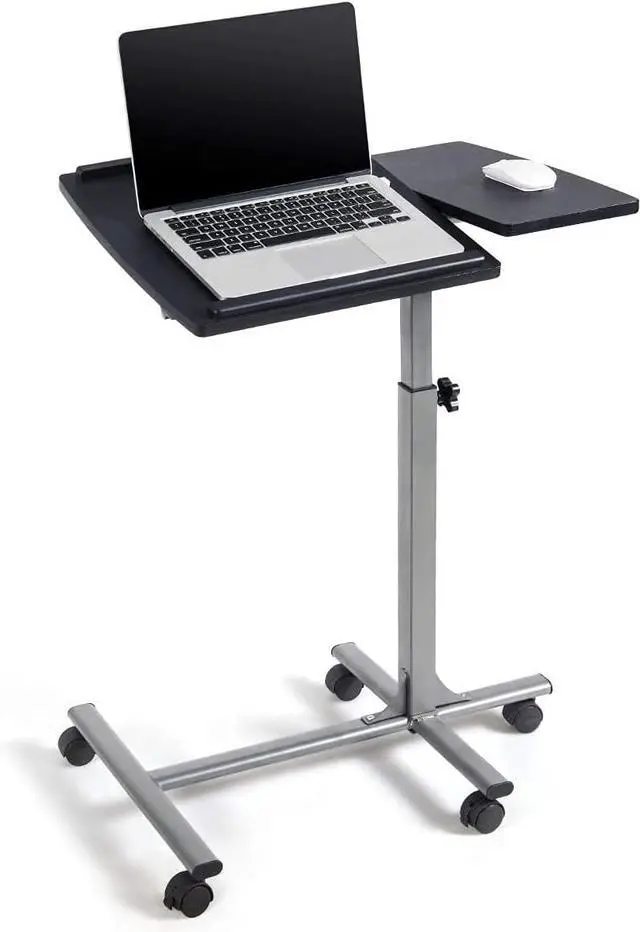 Main image of Overbed Laptop Desk, Mobile Laptop Stand with Tilting Tabletop, Rolling Height Adjustable Bedside Table with Mouse Pad Cup Holder