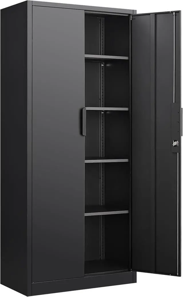 Main image of Garage Storage Cabinet with Lock,70.8" H Black Metal Storage Cabinet with Doors and Shelves,Tall Locking Cabinets for Home Office,Garage,Warehouse