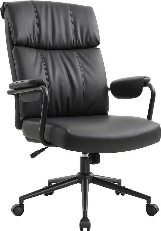 Main image of Home Office Desk Chair, Comfy Ergonomic Mid Century Modern Faux Leather Fabric Office Chair with Lumbar Support, Adjustable Height High-Back Swivel Computer Chairs, (Black)