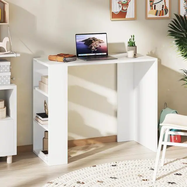 Alt view image 2 of 7 - Small Computer Desk, 36 Inch Compact Home Office Desk with Storage Open Shelves & Anti-Tipping Kit, Makeup Vanity Table, Student Teen Study Writing Desk for Small Space, White