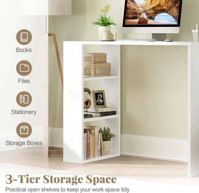 Alt view image 4 of 7 - Small Computer Desk, 36 Inch Compact Home Office Desk with Storage Open Shelves & Anti-Tipping Kit, Makeup Vanity Table, Student Teen Study Writing Desk for Small Space, White
