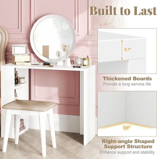 Alt view image 6 of 7 - Small Computer Desk, 36 Inch Compact Home Office Desk with Storage Open Shelves & Anti-Tipping Kit, Makeup Vanity Table, Student Teen Study Writing Desk for Small Space, White