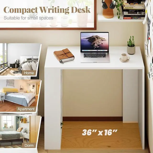 Alt view image 7 of 7 - Small Computer Desk, 36 Inch Compact Home Office Desk with Storage Open Shelves & Anti-Tipping Kit, Makeup Vanity Table, Student Teen Study Writing Desk for Small Space, White