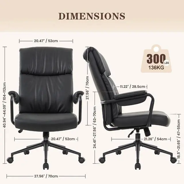 Alt view image 3 of 7 - Home Office Desk Chair, Comfy Ergonomic Mid Century Modern Faux Leather Fabric Office Chair with Lumbar Support, Adjustable Height High-Back Swivel Computer Chairs, (Black)