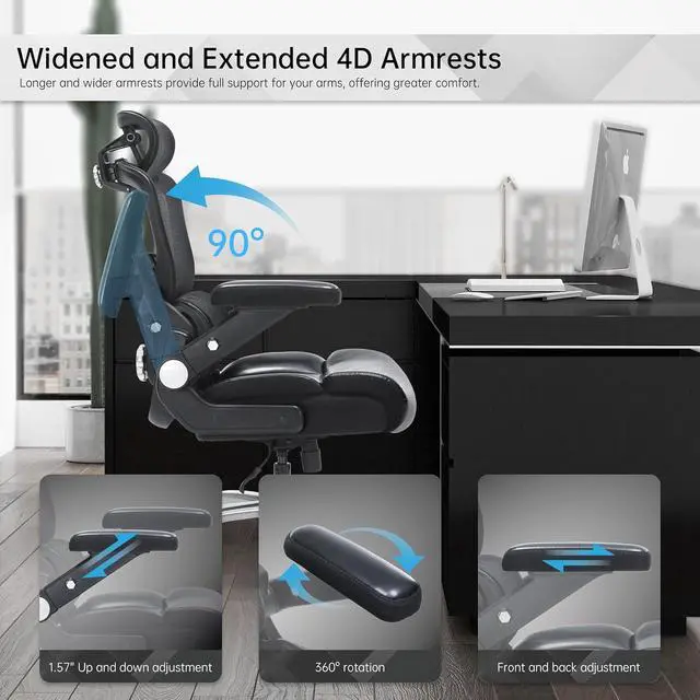 Alt view image 5 of 7 - Big and Tall Office Chair 500lbs, Heavy Duty Ergonomic Desk Chair with Adjustable Lumbar Support, PU Leather Executive Computer Chair with 3D Flip Arms, Mesh High Back and Headrest